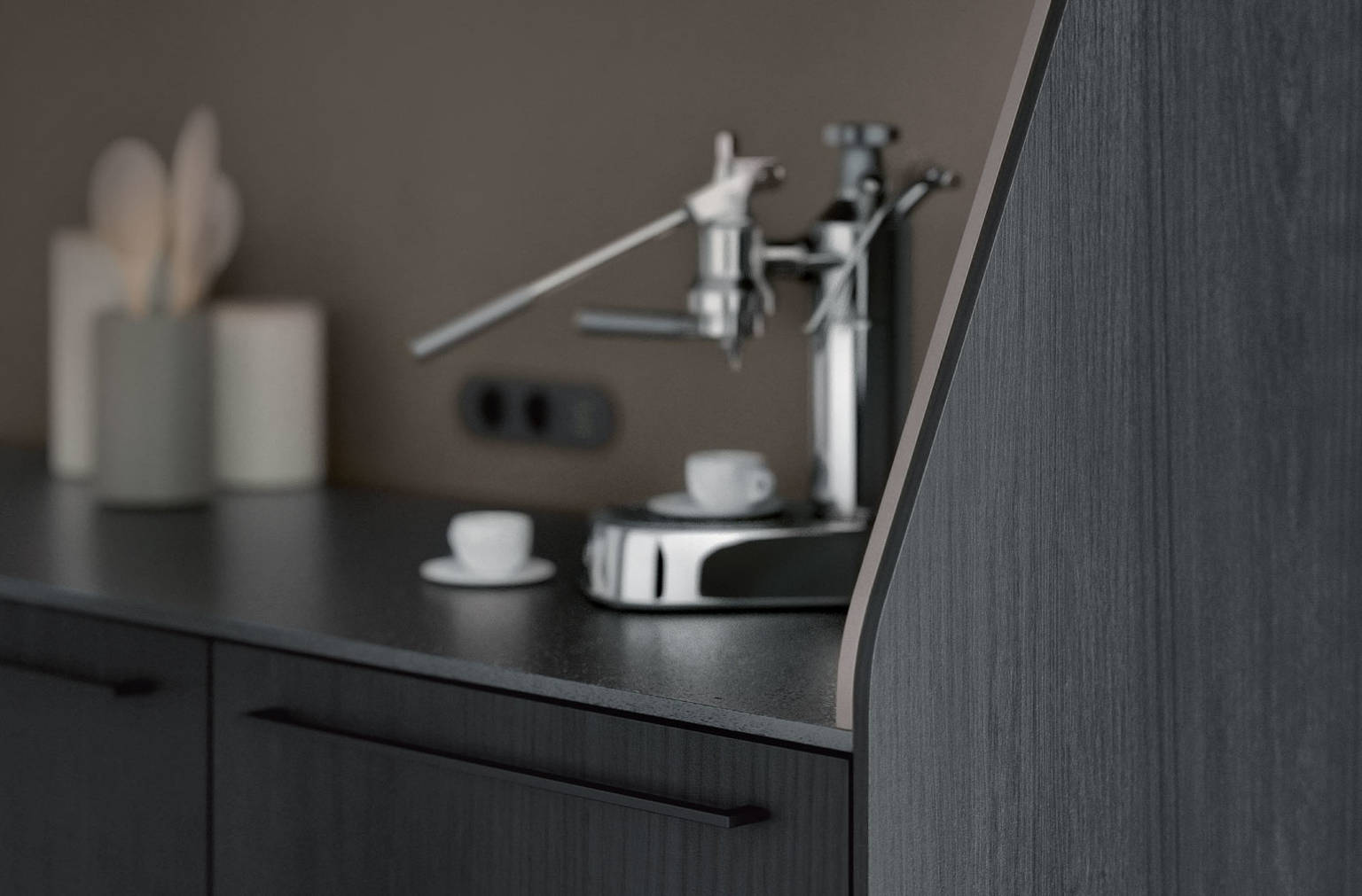 A wide range of high-quality materials are available for countertops and backsplashes for the SieMatic 29 sideboard