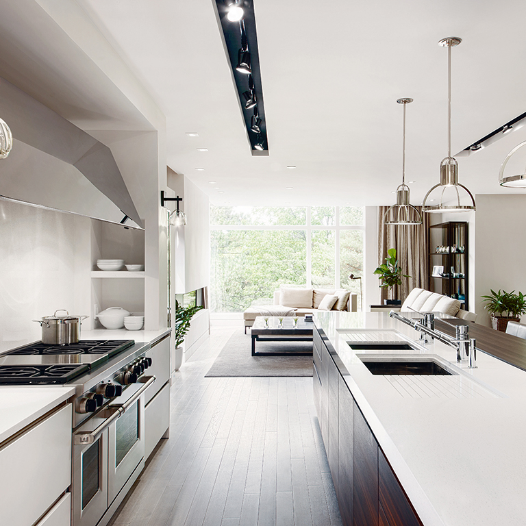 SieMatic 29 kitchen sideboard or buffet from the Urban style collection in graphite grey with sink and stovetop